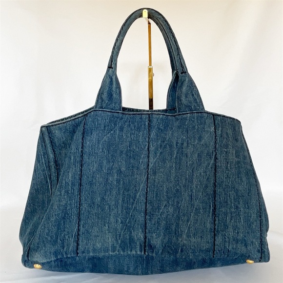 PRADA Logo Avio Denim Large Canapa Tote - Picture 4 of 16